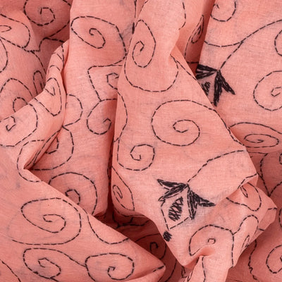 Peach Handloom Bengal Cotton Saree With Spiral Motifs-Peach