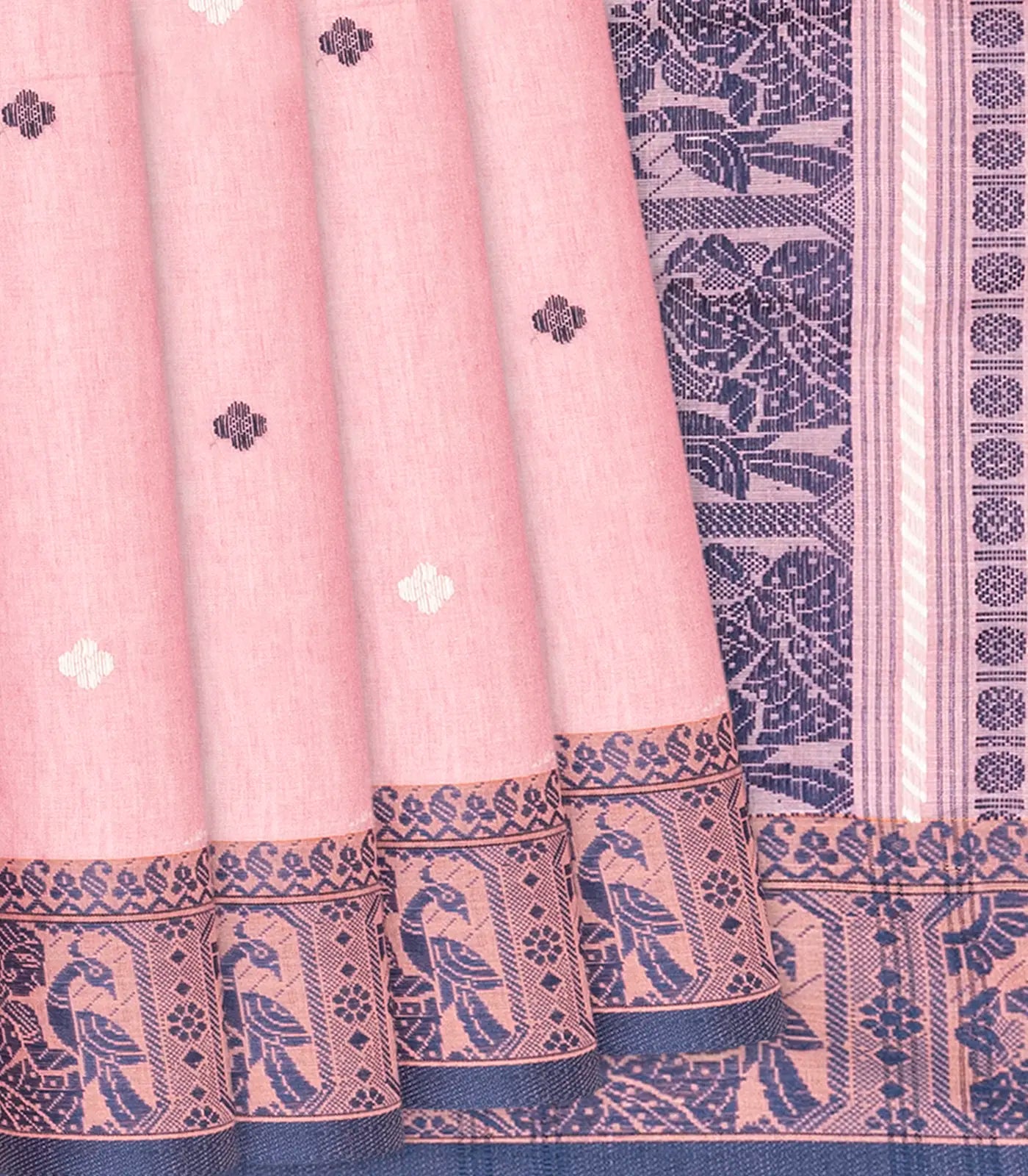 Lilac Bengal Cotton Saree With Floral Butta-Lilac