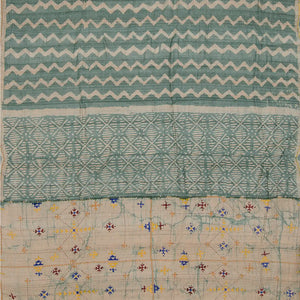 Steel Blue Embroidered Tussar Silk Saree With Chevron Motifs-Steel Blue