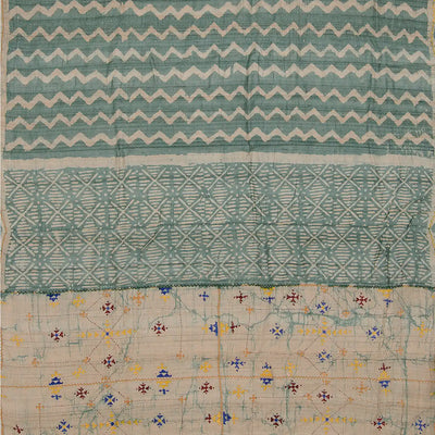 Steel Blue Embroidered Tussar Silk Saree With Chevron Motifs-Steel Blue