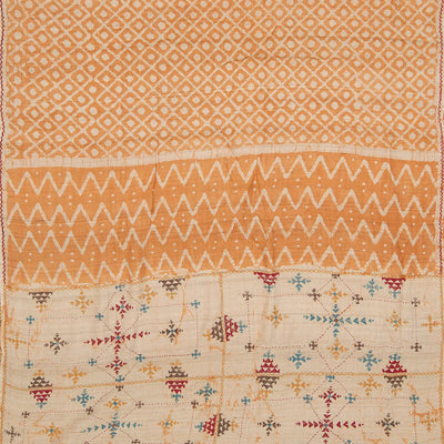 Sandal Embroidered Tussar Silk Saree With Diamond Motifs-Sandal