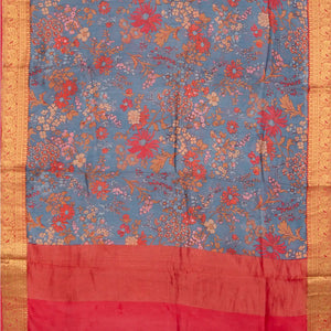 Grey Blended Cotton Saree With Floral Motifs-Grey