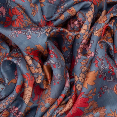 Grey Blended Cotton Saree With Floral Motifs-Grey