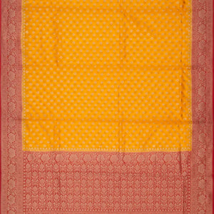 Yellow Banarasi Woven Khaddi Georgette Saree With Floral Motifs & Red Border-Yellow