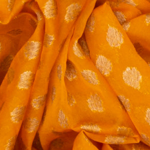 Yellow Banarasi Woven Khaddi Georgette Saree With Floral Motifs & Red Border-Yellow