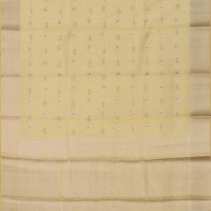 Cream Woven Blended Linen Saree With Floral Butta & Zari Border-Cream