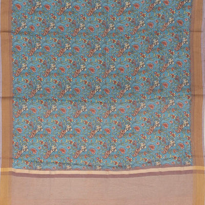 Light Blue Woven Blended Dupion Saree With Printed Floral Vine Motifs-Light Blue