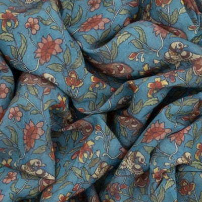 Light Blue Woven Blended Dupion Saree With Printed Floral Vine Motifs-Light Blue