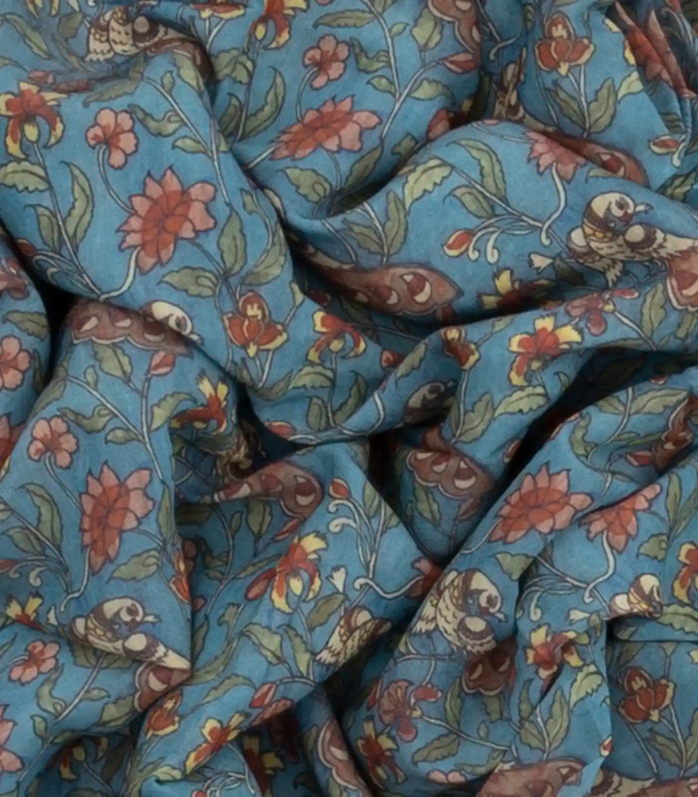 Light Blue Woven Blended Dupion Saree With Printed Floral Vine Motifs-Light Blue