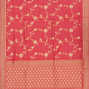 Peach Banarasi Woven Blended Silk Saree With Floral Vine Motifs-Peach