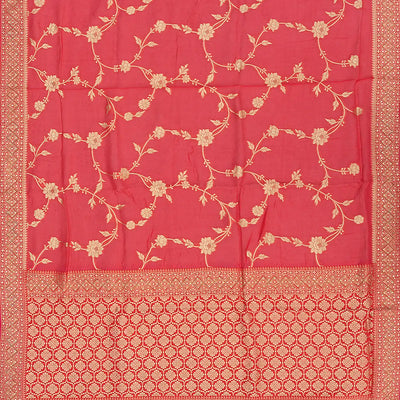 Peach Banarasi Woven Blended Silk Saree With Floral Vine Motifs-Peach