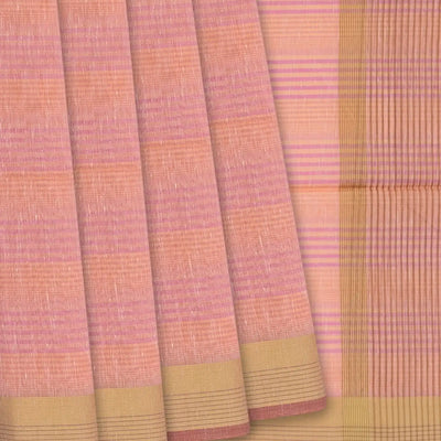 Orange Woven Blended Cotton Saree With Stripes-Orange