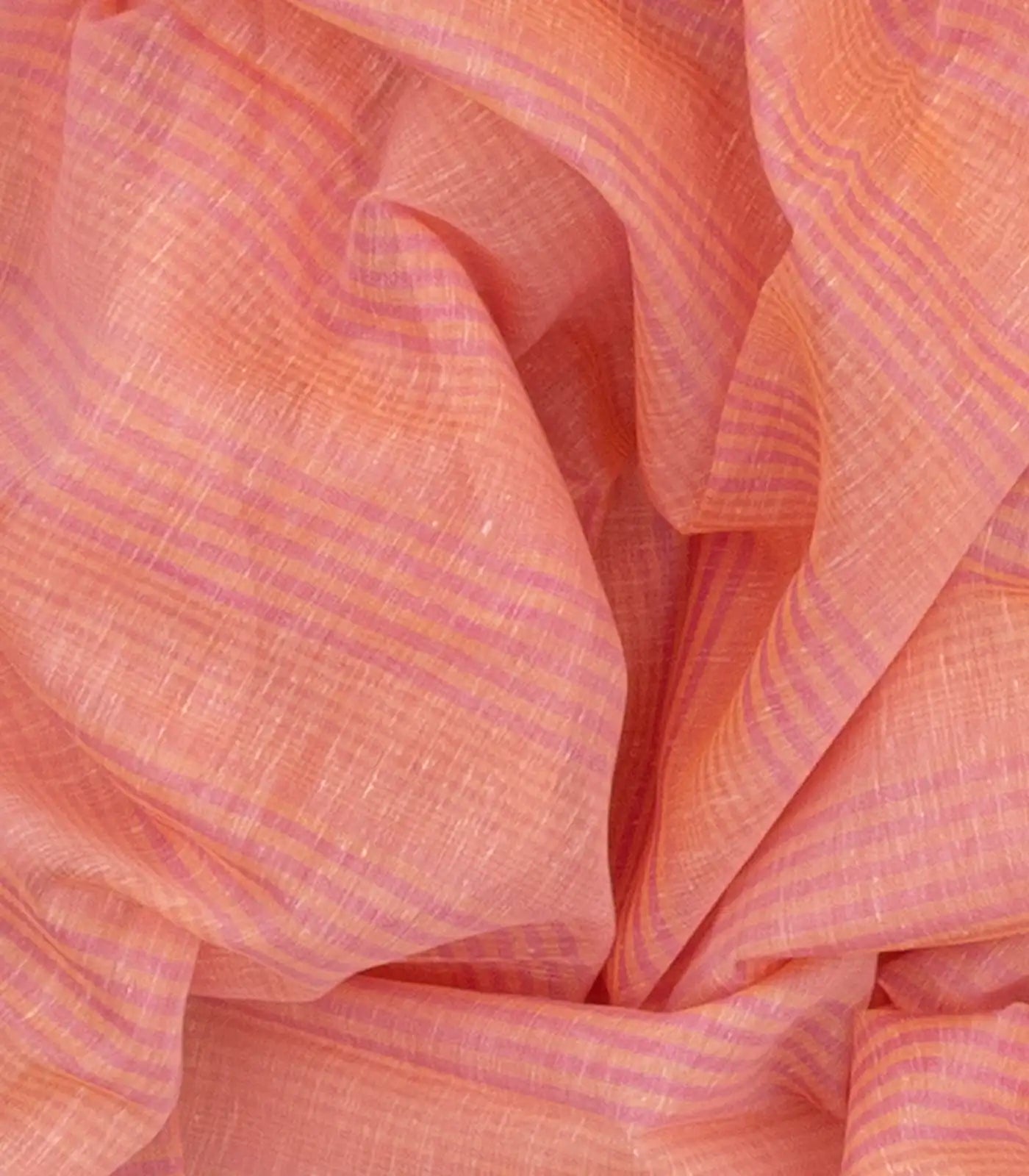 Orange Woven Blended Cotton Saree With Stripes-Orange