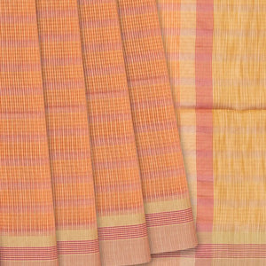 Light Peach Woven Blended Cotton Saree With Checks-Light Peach