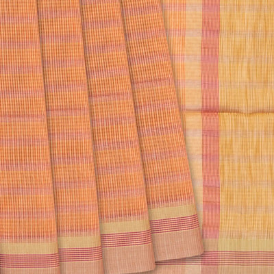 Light Peach Woven Blended Cotton Saree With Checks-Light Peach