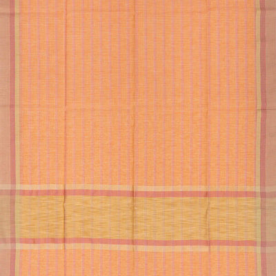 Light Peach Woven Blended Cotton Saree With Checks-Light Peach