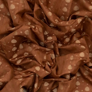 Brown Woven Banarasi Blended Cotton Saree With Floral Motifs & Grey Border-Brown