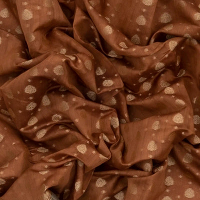 Brown Woven Banarasi Blended Cotton Saree With Floral Motifs & Grey Border-Brown