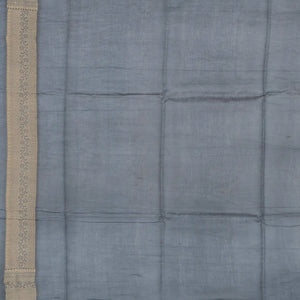 Brown Woven Banarasi Blended Cotton Saree With Floral Motifs & Grey Border-Brown