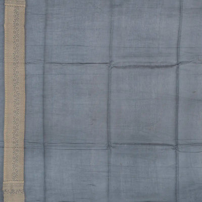 Brown Woven Banarasi Blended Cotton Saree With Floral Motifs & Grey Border-Brown