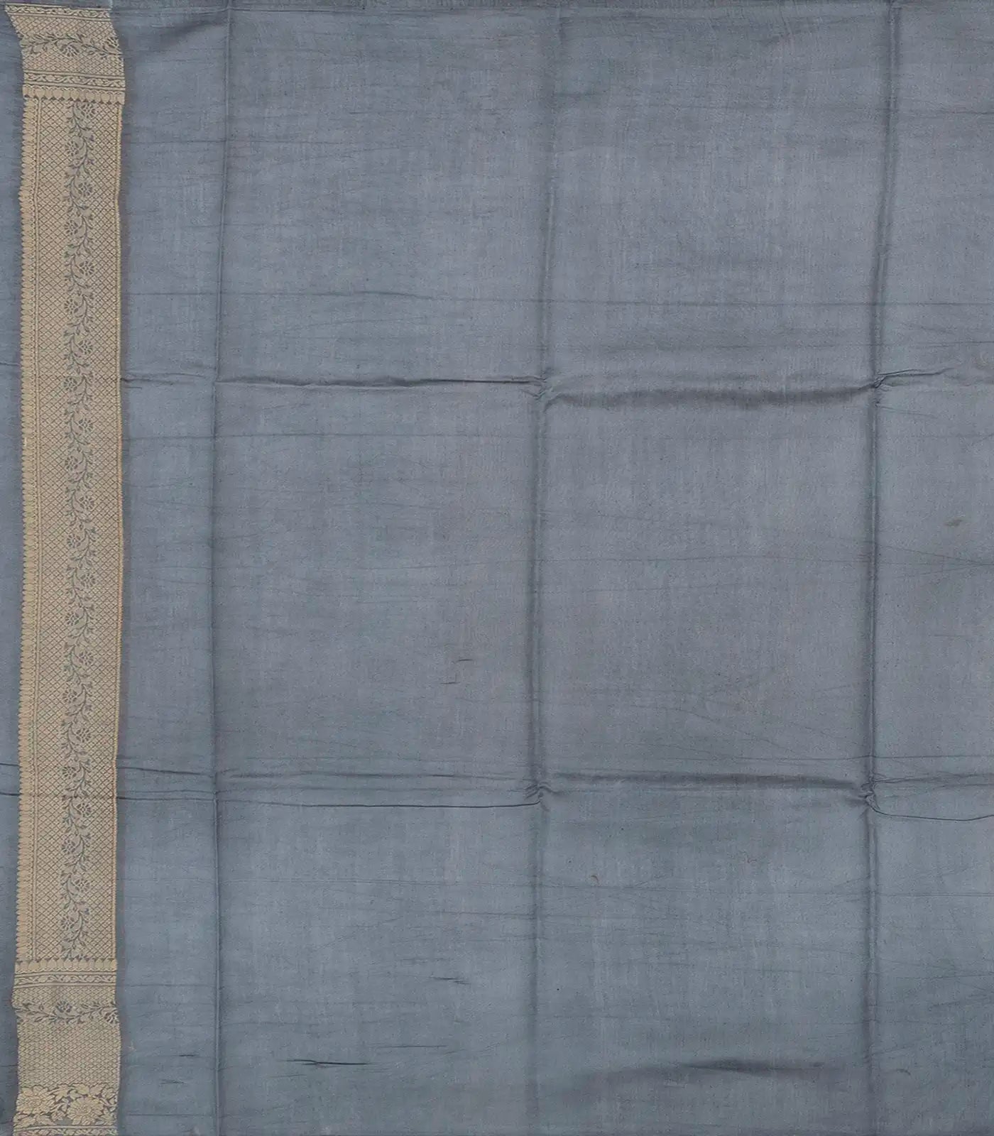 Brown Woven Banarasi Blended Cotton Saree With Floral Motifs & Grey Border-Brown