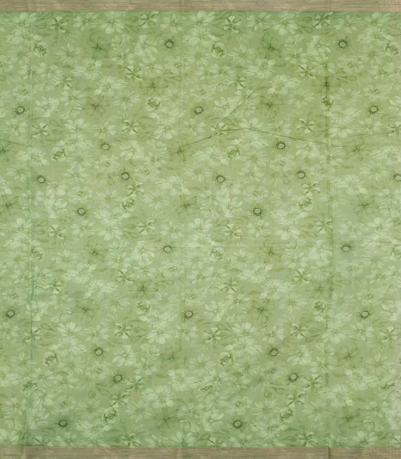 Pista Green Woven Kota Silk Saree With Printed Floral Motifs-Pista Green