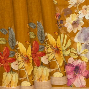 Oil Mustard Woven Kota Silk Saree With Printed Floral Motifs-OIL MUSTARD