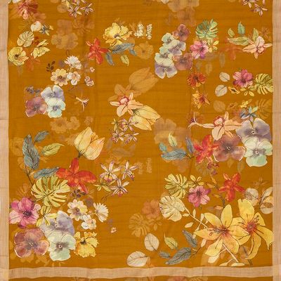Oil Mustard Woven Kota Silk Saree With Printed Floral Motifs-OIL MUSTARD