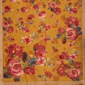 Oil Mustard Woven Kota Silk Saree With Printed Floral Motif-OIL MUSTARD