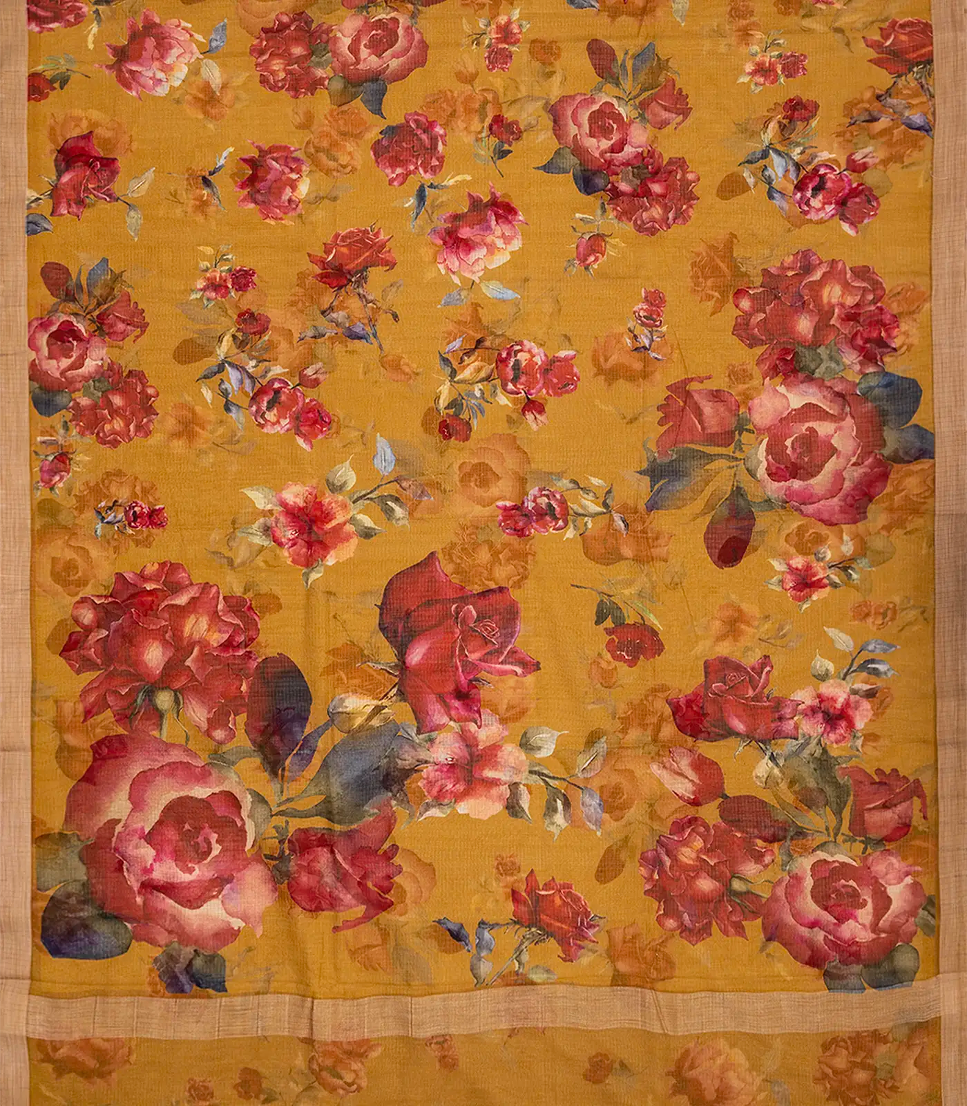 Oil Mustard Woven Kota Silk Saree With Printed Floral Motif-OIL MUSTARD