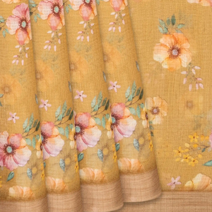 Sandal Woven Kota Silk Saree With Printed Floral Motifs-Sandal