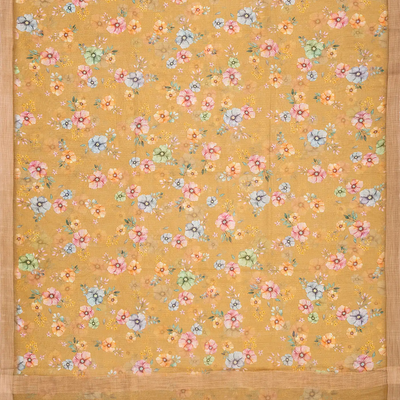 Sandal Woven Kota Silk Saree With Printed Floral Motifs-Sandal