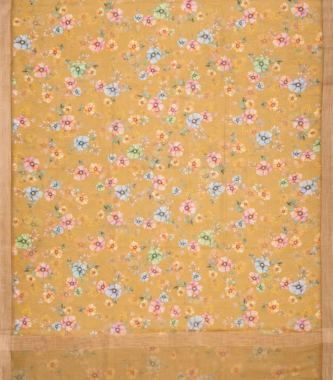 Sandal Woven Kota Silk Saree With Printed Floral Motifs-Sandal