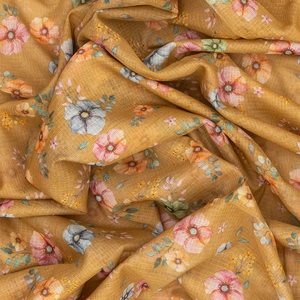 Sandal Woven Kota Silk Saree With Printed Floral Motifs-Sandal