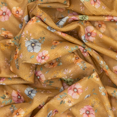 Sandal Woven Kota Silk Saree With Printed Floral Motifs-Sandal