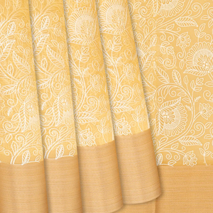 Sandal Woven Kora Saree With Embroidered Floral Motifs-Sandal