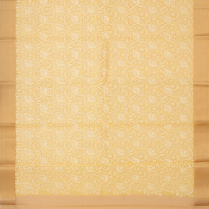 Sandal Woven Kora Saree With Embroidered Floral Motifs-Sandal