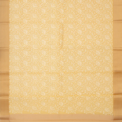 Sandal Woven Kora Saree With Embroidered Floral Motifs-Sandal