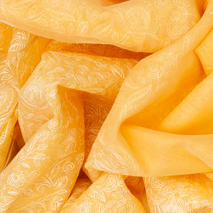 Sandal Woven Kora Saree With Embroidered Floral Motifs-Sandal