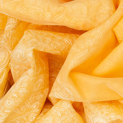 Sandal Woven Kora Saree With Embroidered Floral Motifs-Sandal