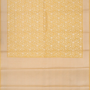 Yellow Woven Kora Saree With Embroidered Floral Motifs-Yellow