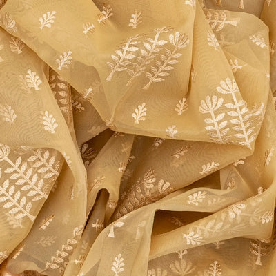 Beige Woven Blended Organza Saree With Floral Motifs-Beige