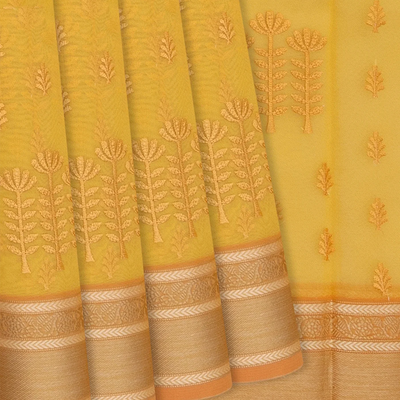 Sandal Woven Blended Organza Saree With Floral Motifs-Sandal