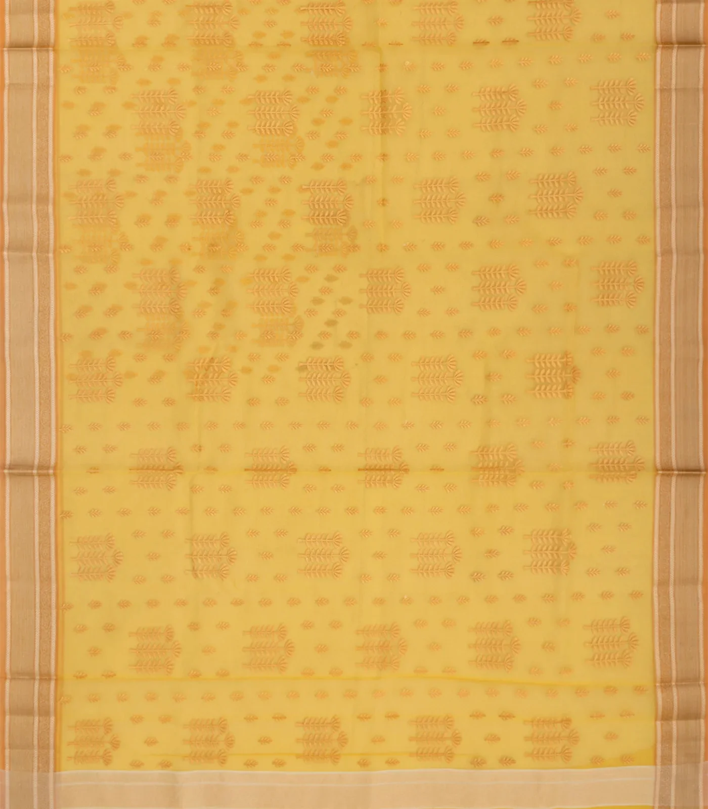 Sandal Woven Blended Organza Saree With Floral Motifs-Sandal