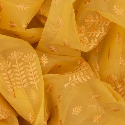 Sandal Woven Blended Organza Saree With Floral Motifs-Sandal
