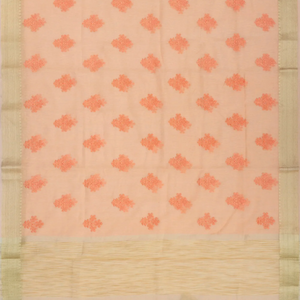 Peach Woven Blended Linen Saree With Embroidery Floral Motifs-Peach