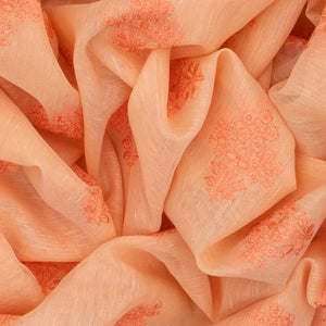 Peach Woven Blended Linen Saree With Embroidery Floral Motifs-Peach