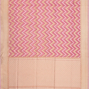 Peach Blended Organza Saree With Floral Chevron Motifs-Peach