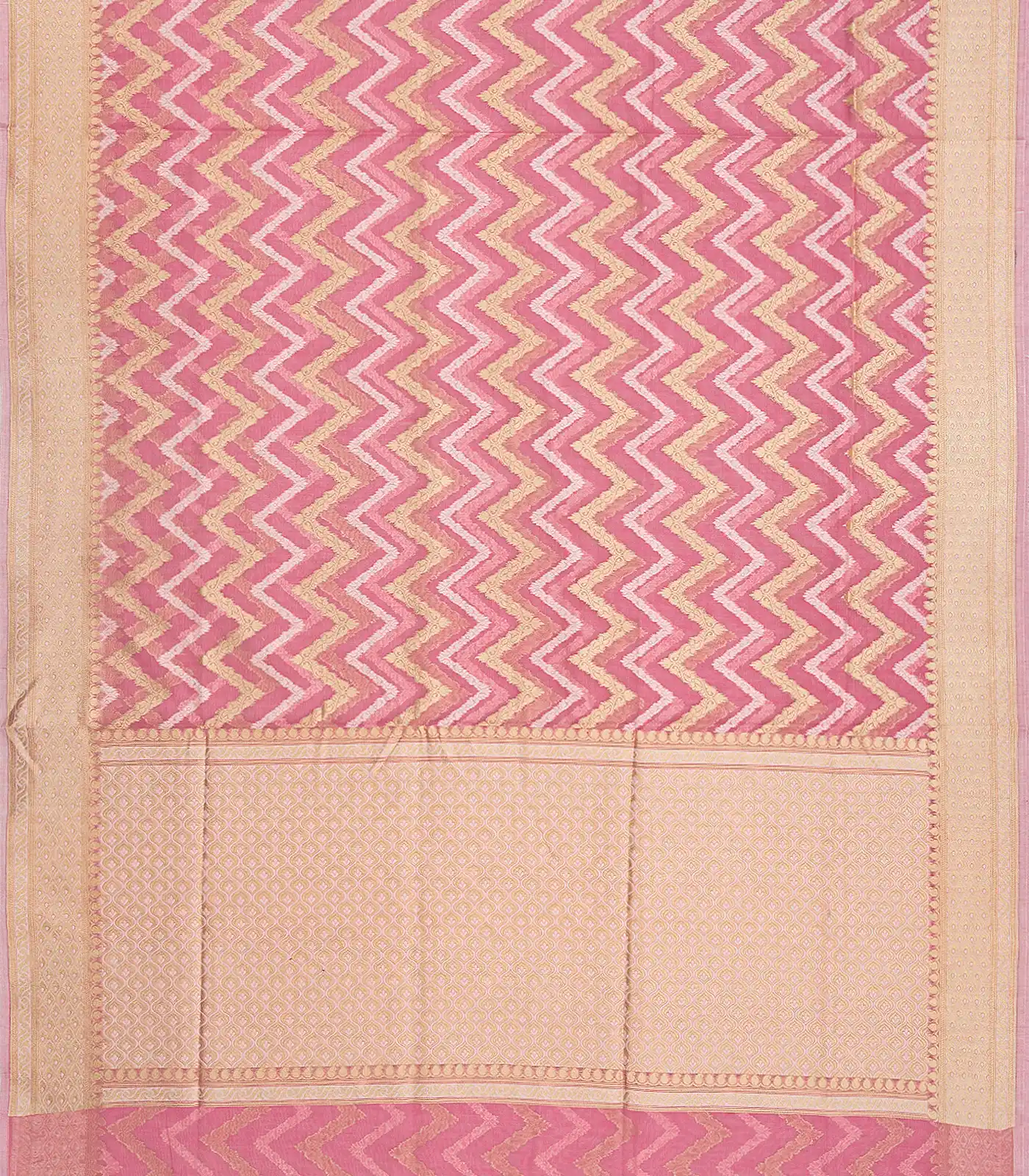 Peach Blended Organza Saree With Floral Chevron Motifs-Peach