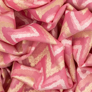 Peach Blended Organza Saree With Floral Chevron Motifs-Peach